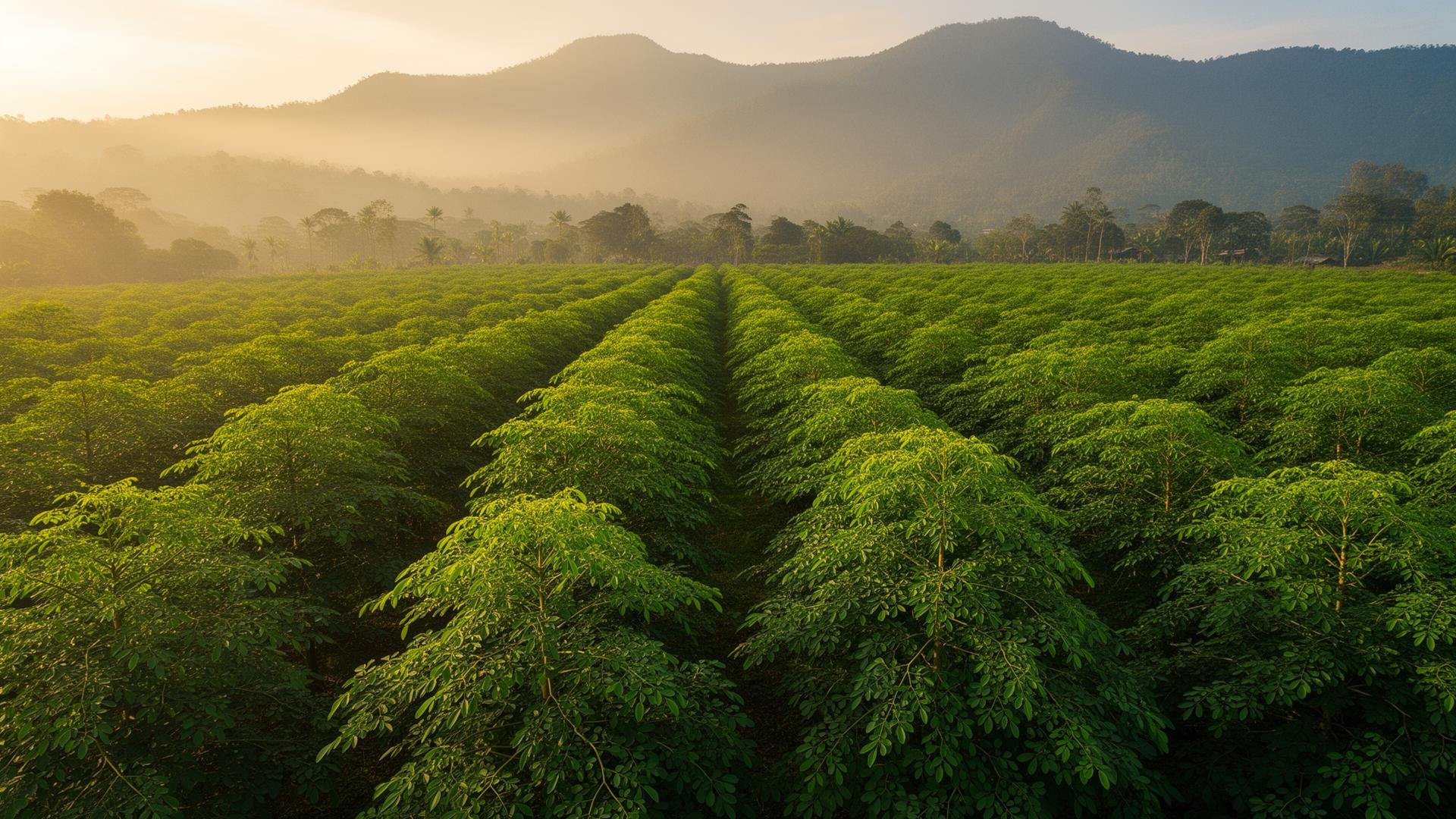 Moringa plantation at sunrise in Central Java, Indonesia